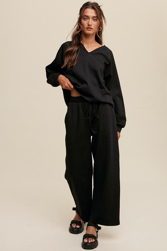 V-neck Sweatshirt and Pants Set-Evergreen Boutique