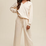 V-neck Sweatshirt and Pants Set-Evergreen Boutique