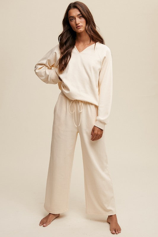 V-neck Sweatshirt and Pants Set-Evergreen Boutique