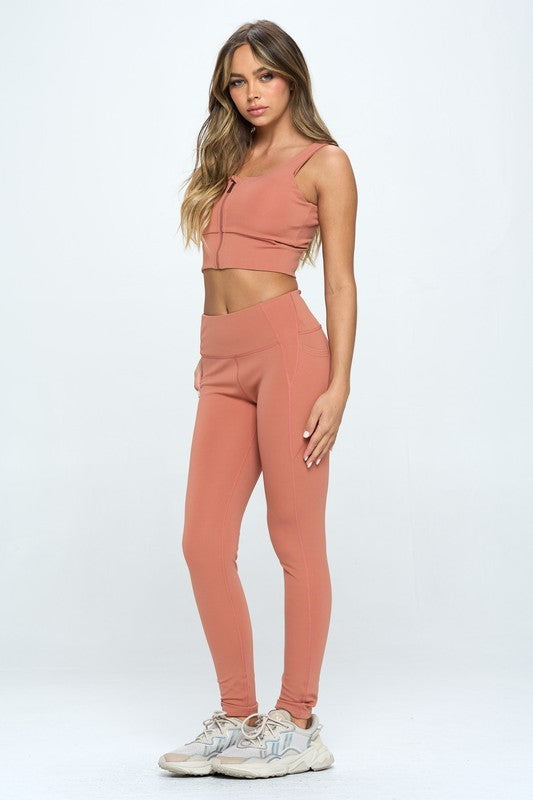 Zip Up Crop Sports Tank Top Set-Evergreen Boutique