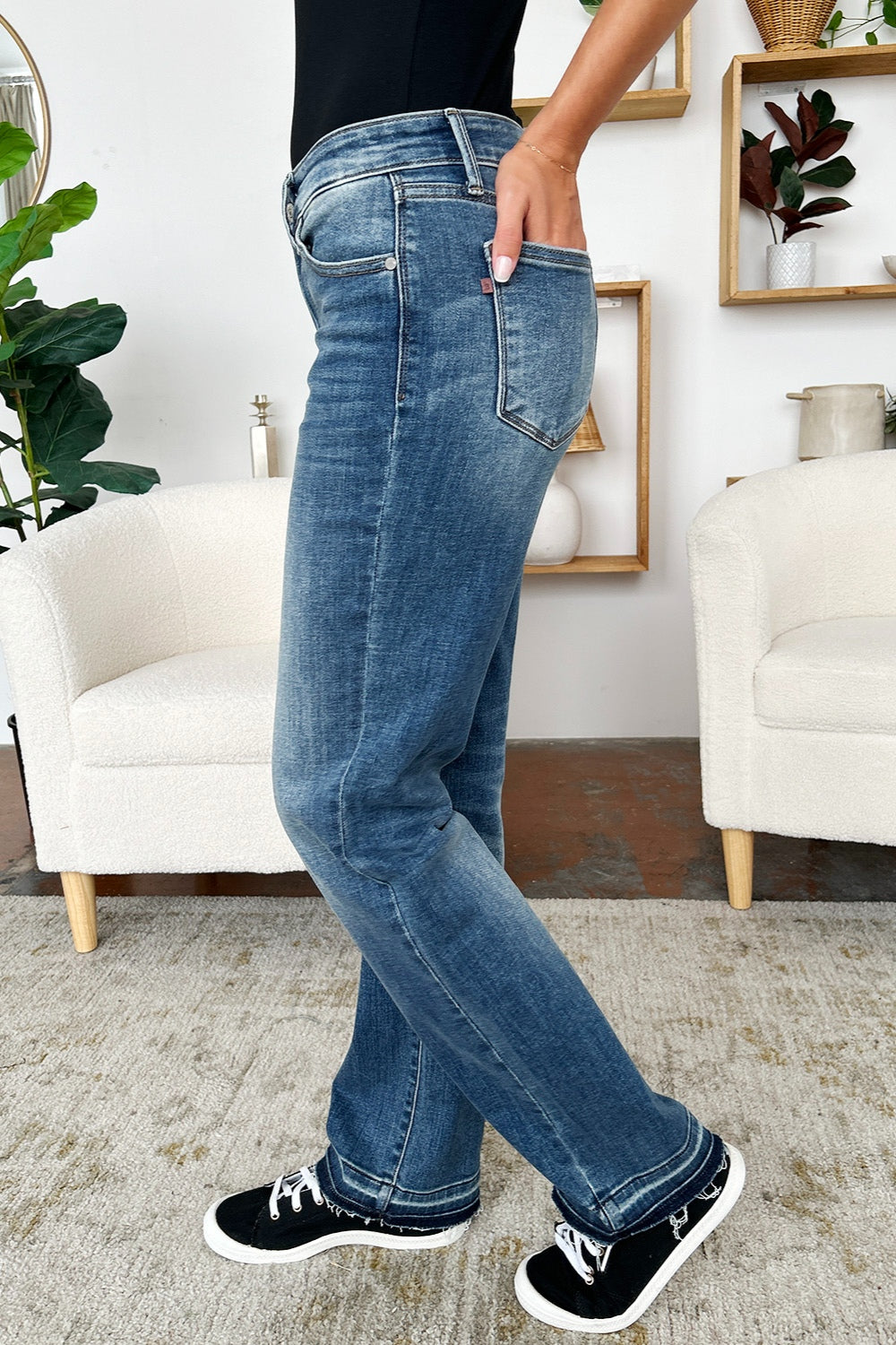 Judy Blue Full Size Mid Rise Release Hem Jeans - Evergreen Boutique