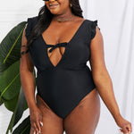 Marina West Swim Seashell Ruffle Sleeve One-Piece in Black-Evergreen Boutique