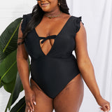 Marina West Swim Seashell Ruffle Sleeve One-Piece in Black-Evergreen Boutique