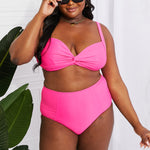 Marina West Swim Take A Dip Twist High-Rise Bikini in Pink-Evergreen Boutique