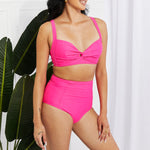 Marina West Swim Take A Dip Twist High-Rise Bikini in Pink-Evergreen Boutique