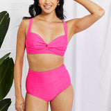 Marina West Swim Take A Dip Twist High-Rise Bikini in Pink-Evergreen Boutique