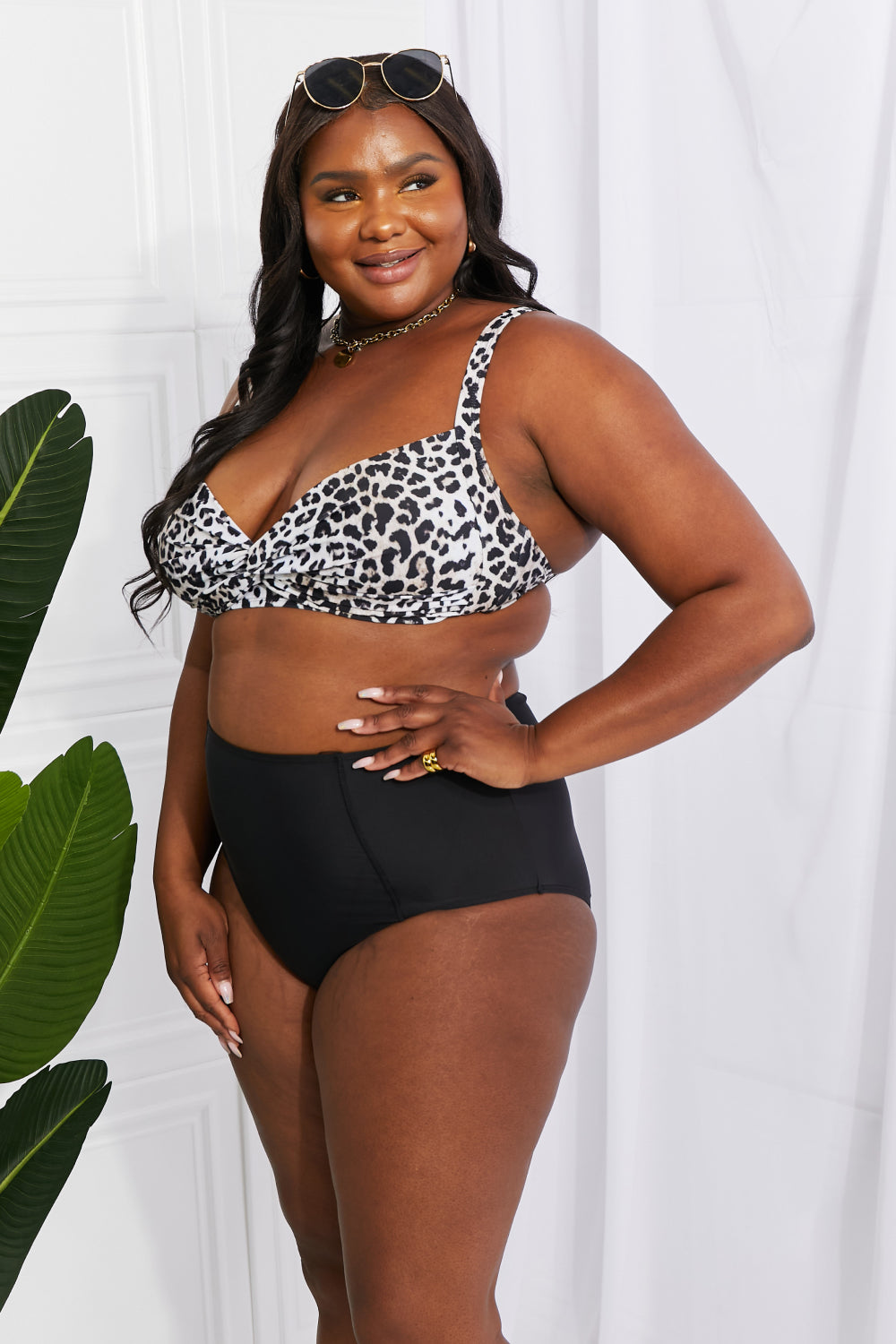 Marina West Swim Take A Dip Twist High-Rise Bikini in Leopard-Evergreen Boutique