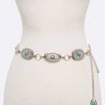 Oval Turquoise Concho Chain Belt - Evergreen Boutique