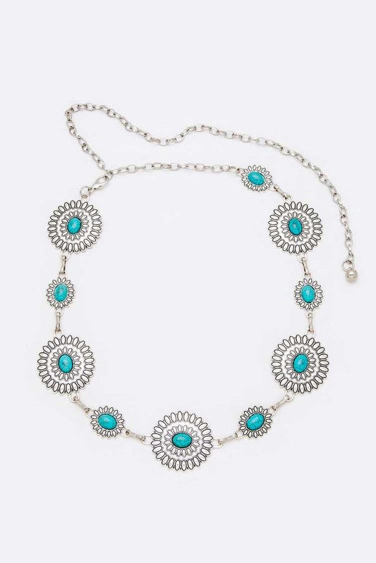 Turquoise Western Chain Belt - Evergreen Boutique