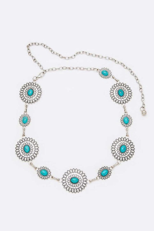 Turquoise Western Chain Belt - Evergreen Boutique