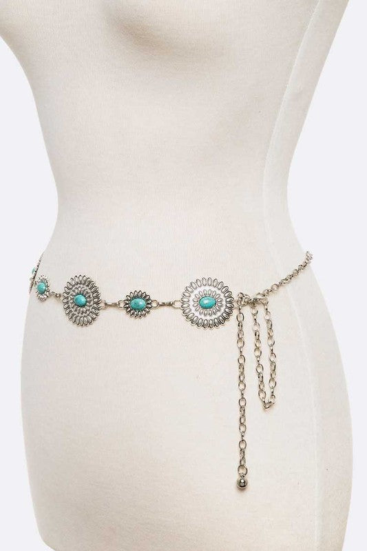 Turquoise Western Chain Belt - Evergreen Boutique