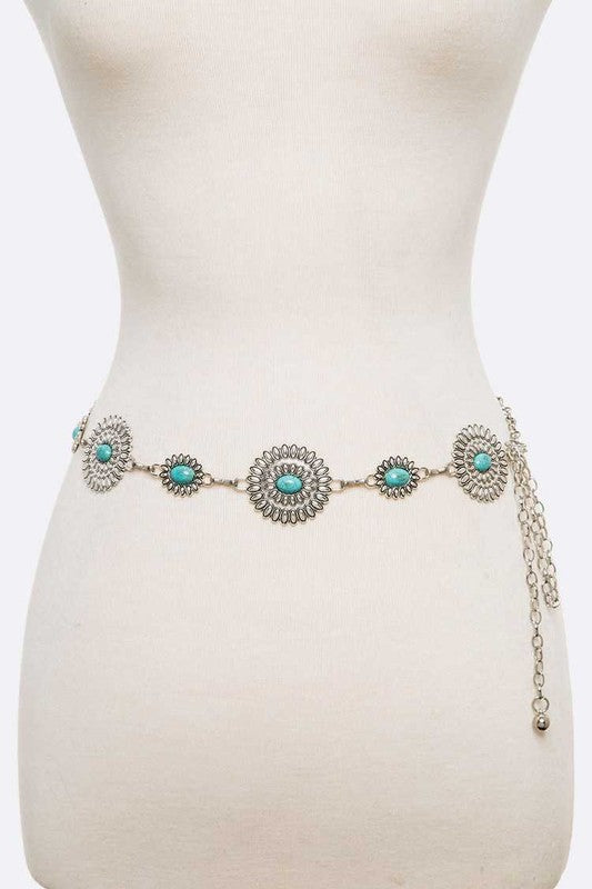 Turquoise Western Chain Belt - Evergreen Boutique