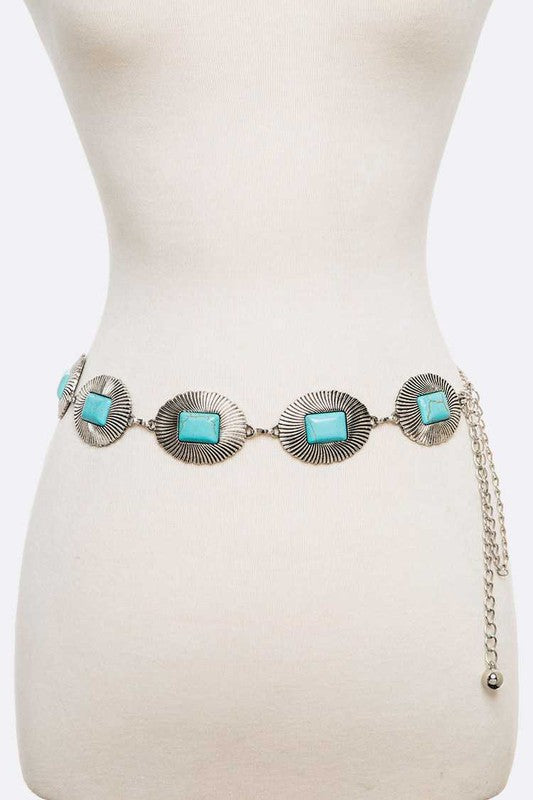 Turquoise Station Link Western Chain Belt - Evergreen Boutique