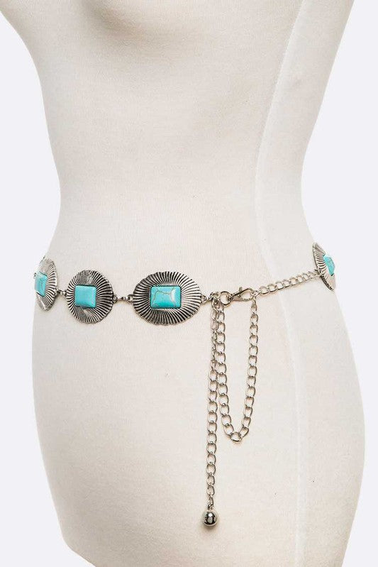 Turquoise Station Link Western Chain Belt - Evergreen Boutique