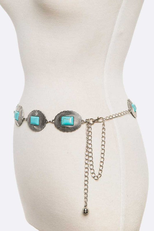 Turquoise Station Link Western Chain Belt - Evergreen Boutique