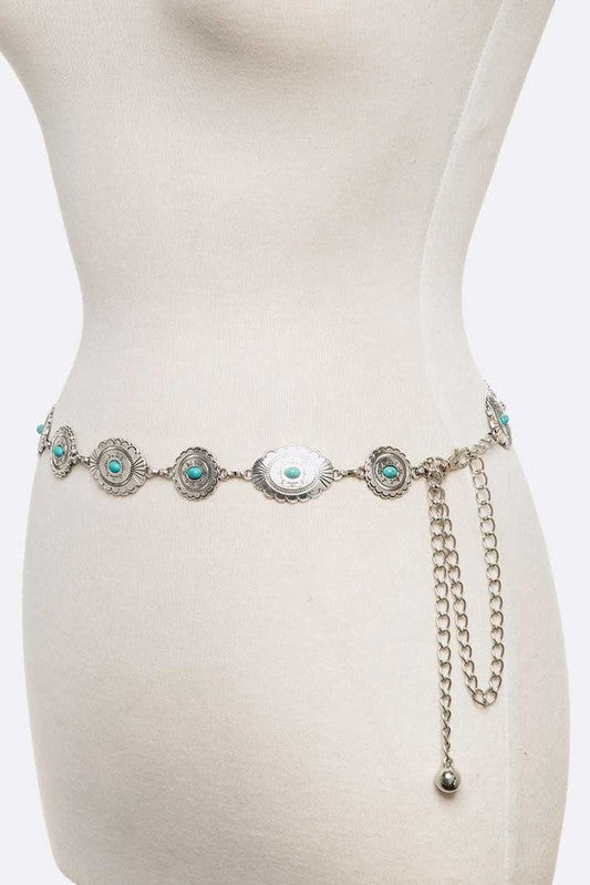 Turquoise Western Designed Fashion Chain Belt - Evergreen Boutique