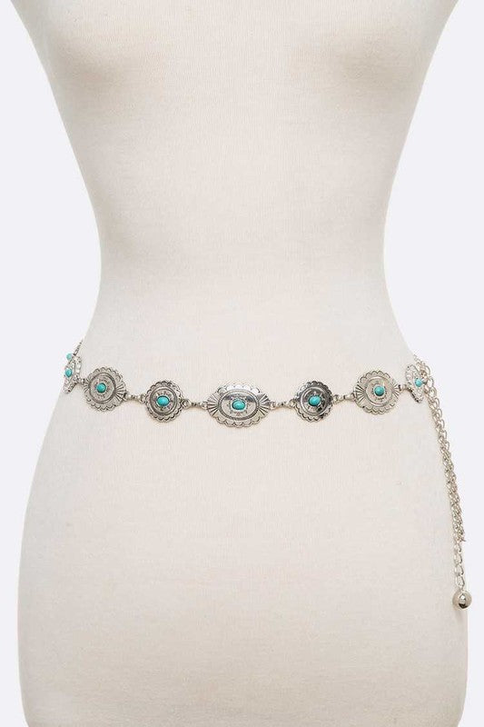 Turquoise Western Designed Fashion Chain Belt - Evergreen Boutique