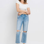 High Rise Frayed Hem Crop Straight Jeans-Evergreen Boutique