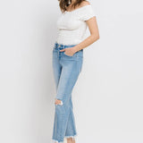 High Rise Frayed Hem Crop Straight Jeans-Evergreen Boutique