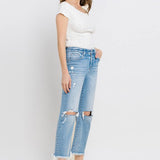 High Rise Frayed Hem Crop Straight Jeans-Evergreen Boutique