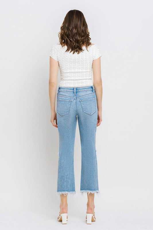 High Rise Frayed Hem Crop Straight Jeans-Evergreen Boutique