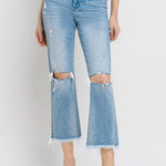 High Rise Frayed Hem Crop Straight Jeans-Evergreen Boutique