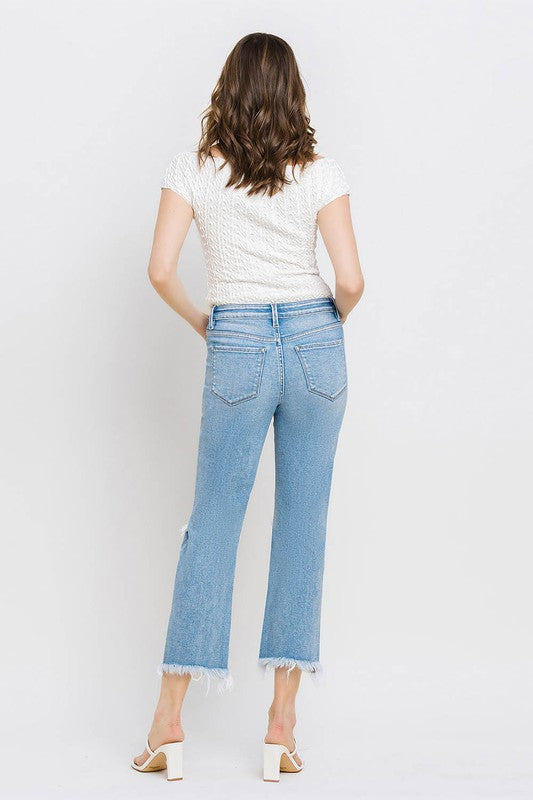 High Rise Frayed Hem Crop Straight Jeans-Evergreen Boutique