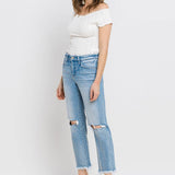 High Rise Frayed Hem Crop Straight Jeans-Evergreen Boutique