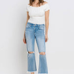 High Rise Frayed Hem Crop Straight Jeans-Evergreen Boutique