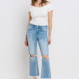 High Rise Frayed Hem Crop Straight Jeans-Evergreen Boutique