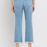 High Rise Frayed Hem Crop Straight Jeans-Evergreen Boutique