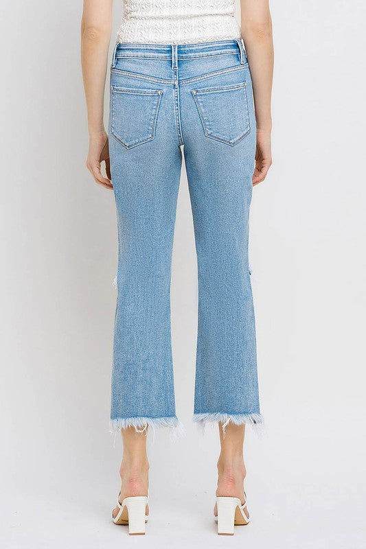 High Rise Frayed Hem Crop Straight Jeans-Evergreen Boutique