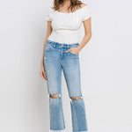 High Rise Frayed Hem Crop Straight Jeans-Evergreen Boutique