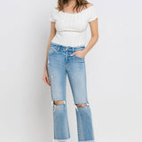 High Rise Frayed Hem Crop Straight Jeans-Evergreen Boutique