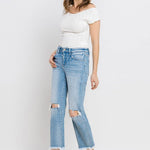 High Rise Frayed Hem Crop Straight Jeans-Evergreen Boutique