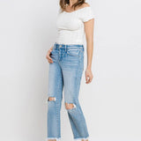 High Rise Frayed Hem Crop Straight Jeans-Evergreen Boutique