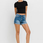 Super High Rise Button Up Mom Shorts-Evergreen Boutique