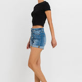 Super High Rise Button Up Mom Shorts-Evergreen Boutique