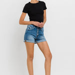 Super High Rise Button Up Mom Shorts-Evergreen Boutique