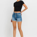 Super High Rise Button Up Mom Shorts-Evergreen Boutique