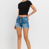 Super High Rise Button Up Mom Shorts-Evergreen Boutique