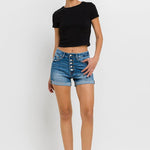 Super High Rise Button Up Mom Shorts-Evergreen Boutique