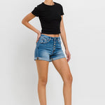 Super High Rise Button Up Mom Shorts-Evergreen Boutique