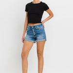 Super High Rise Button Up Mom Shorts-Evergreen Boutique