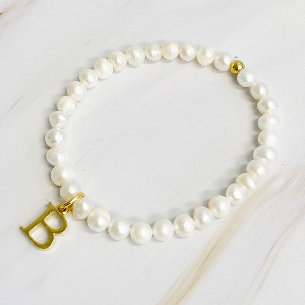 Freshwater Pearl Initial Charm Bracelet-Evergreen Boutique