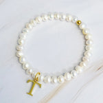 Freshwater Pearl Initial Charm Bracelet-Evergreen Boutique