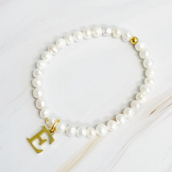 Freshwater Pearl Initial Charm Bracelet-Evergreen Boutique