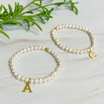 Freshwater Pearl Initial Charm Bracelet-Evergreen Boutique