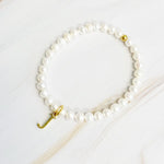 Freshwater Pearl Initial Charm Bracelet-Evergreen Boutique