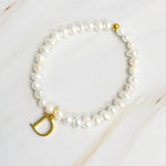 Freshwater Pearl Initial Charm Bracelet-Evergreen Boutique